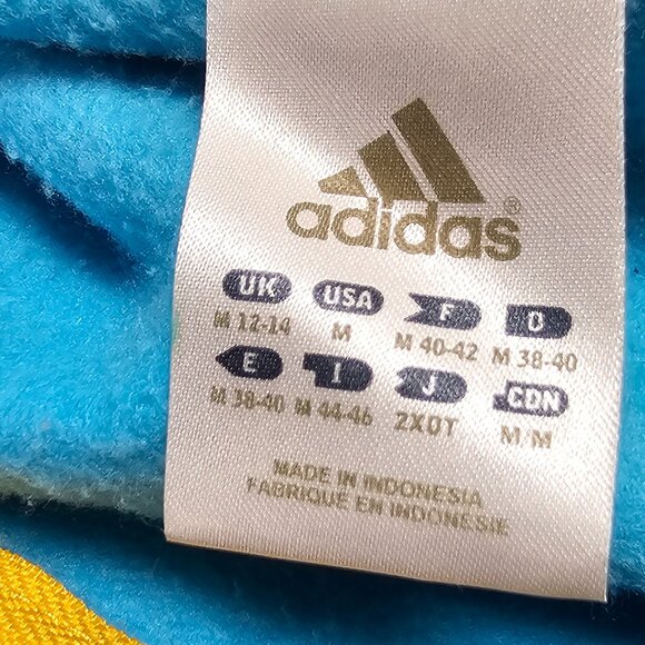Adidas Bright Blue & Yellow 3 Stripe Sweatshirt Hoodie Y2K Bold Full Zipper Logo - Picture 4 of 11